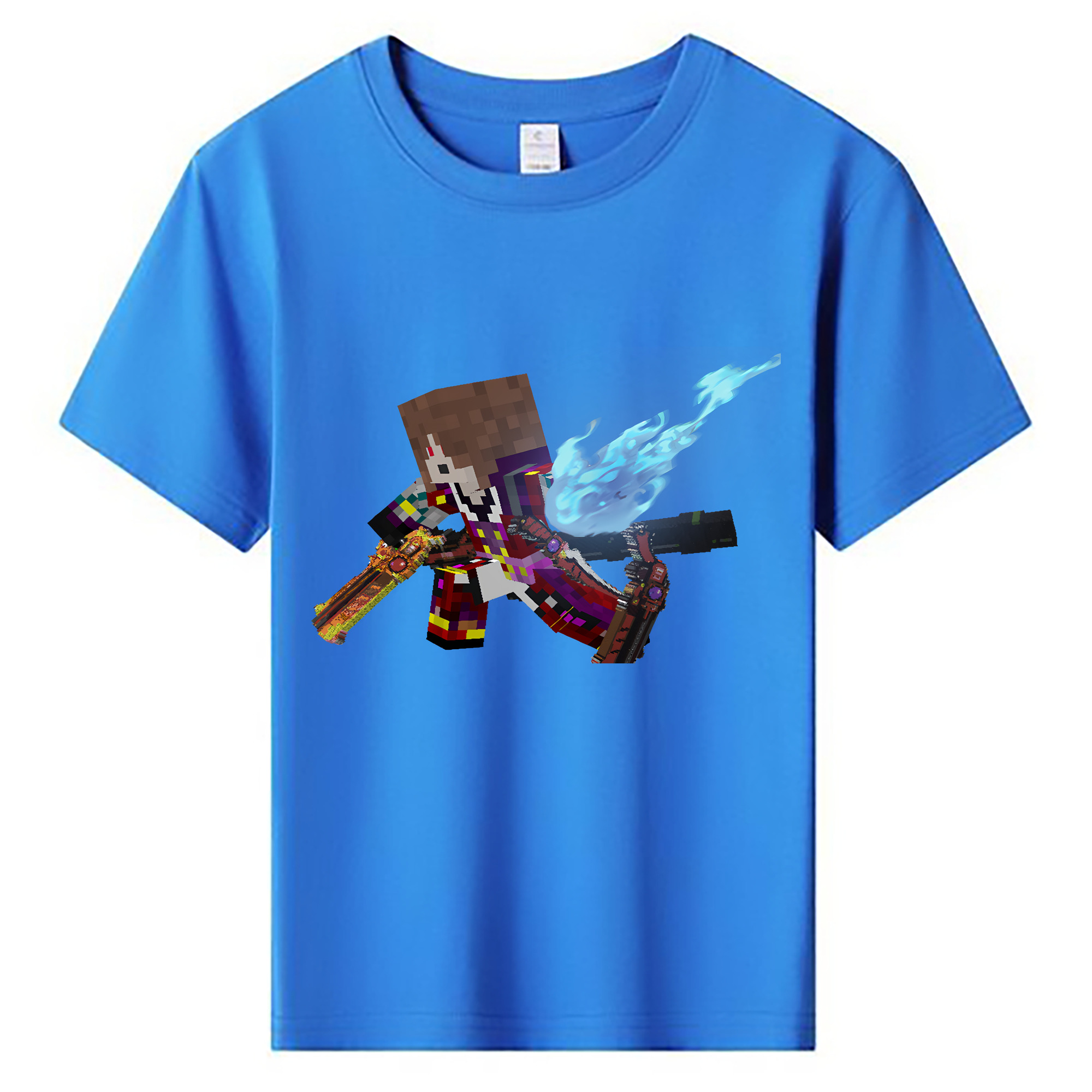 （画像用） マインクラフト ブロックの世界 Minecraft MC Block world 綿100％キッズTシャツ（フロントプリント）